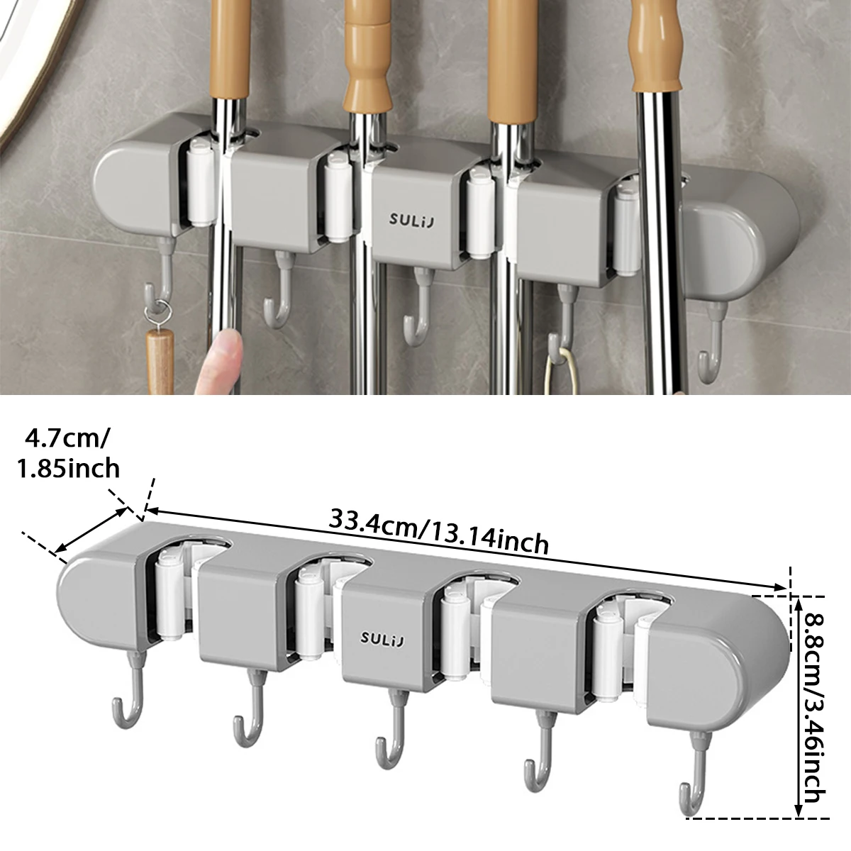 Broom Mop Holder with Hooks Wall Mounted Broom Storage Rack No Drilling Self-Adhesive Mop Broom Organizer for Bathroom Broom Mop Holder with Hooks Wall Mounted Broom Storage Rack No Drilling Self-Adhesive Mop Broom Organizer for Bathroom