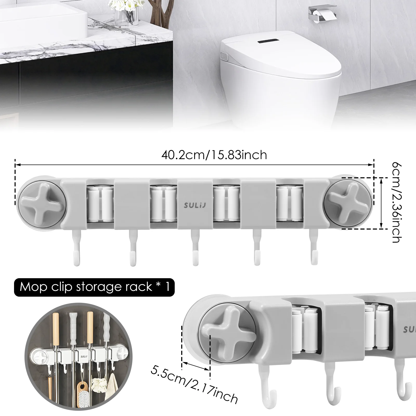 Broom Mop Holder with Hooks Wall Mounted Broom Storage Rack No Drilling Self-Adhesive Mop Broom Organizer for Bathroom Broom Mop Holder with Hooks Wall Mounted Broom Storage Rack No Drilling Self-Adhesive Mop Broom Organizer for Bathroom