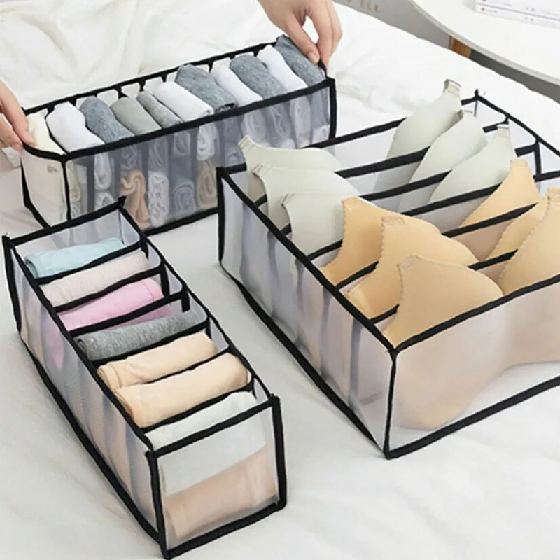 1/2/4PCS Foldable Wardrobe Divider Mesh Drawer Organizer Hard Frame Storage Box For Underwear Socks Bras Jeans Black 1/2/4PCS Foldable Wardrobe Divider Mesh Drawer Organizer Hard Frame Storage Box For Underwear Socks Bras Jeans Black
