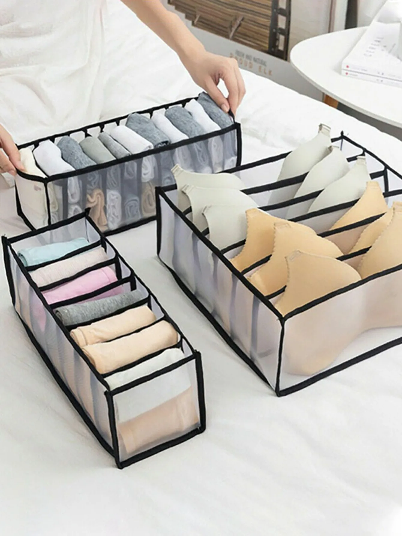 1/2/4PCS Foldable Wardrobe Divider Mesh Drawer Organizer Hard Frame Storage Box For Underwear Socks Bras Jeans Black 1/2/4PCS Foldable Wardrobe Divider Mesh Drawer Organizer Hard Frame Storage Box For Underwear Socks Bras Jeans Black