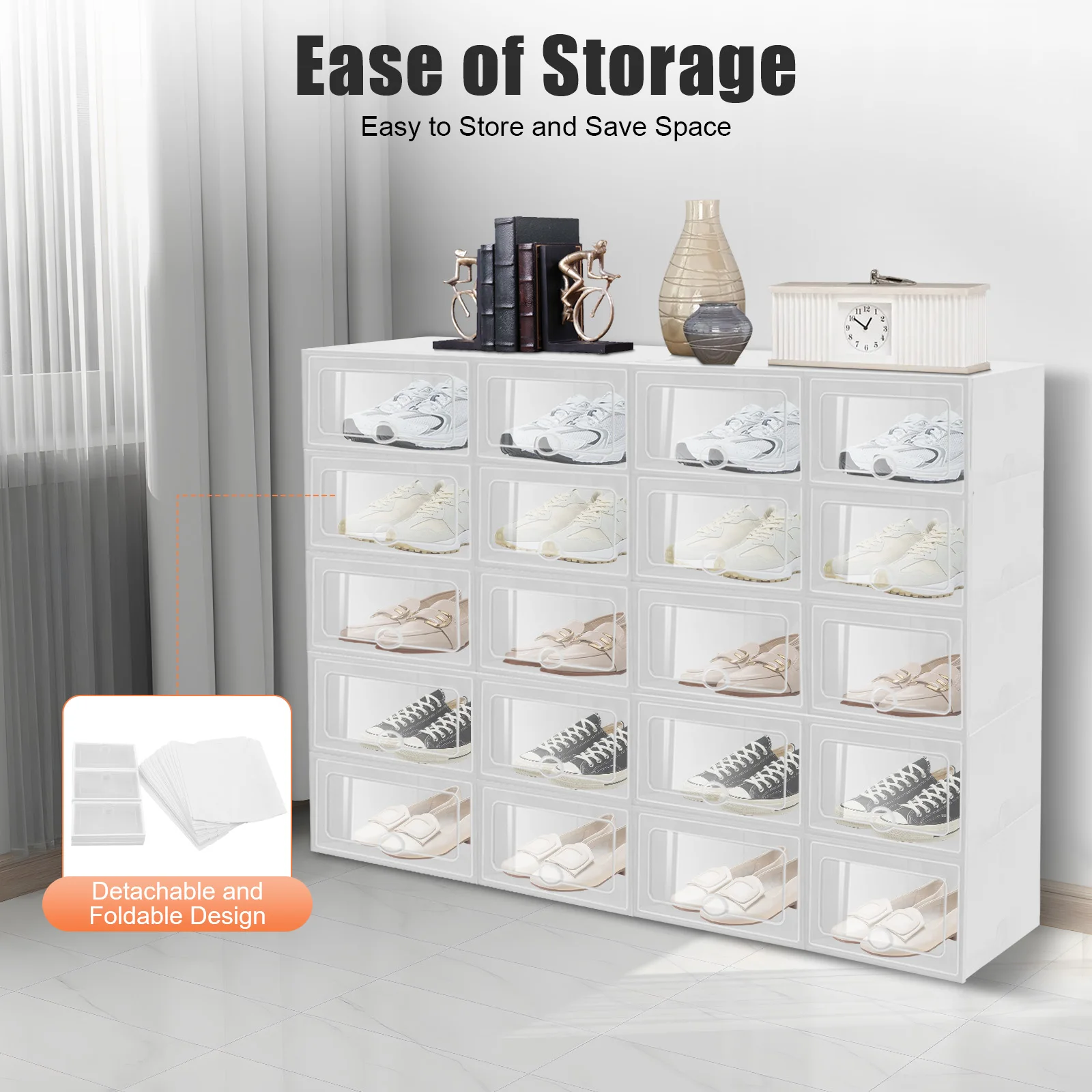 20Pcs Stackable Shoe Storage Box, Foldable Plastic Shoe Organizer with Transparent Door, Dustproof Container for Closet 20Pcs Stackable Shoe Storage Box, Foldable Plastic Shoe Organizer with Transparent Door, Dustproof Container for Closet