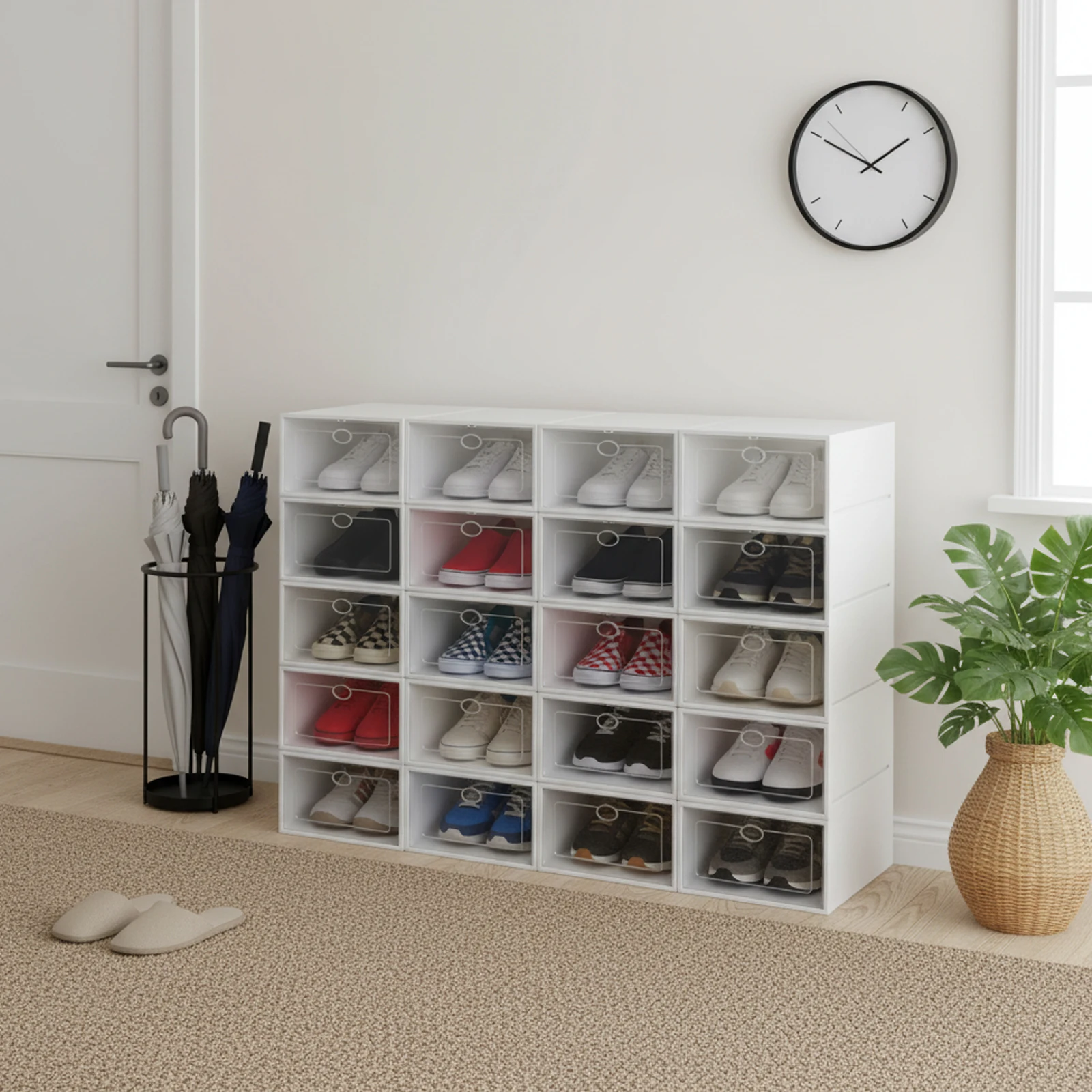 20Pcs Stackable Shoe Storage Box, Foldable Plastic Shoe Organizer with Transparent Door, Dustproof Container for Closet 20Pcs Stackable Shoe Storage Box, Foldable Plastic Shoe Organizer with Transparent Door, Dustproof Container for Closet