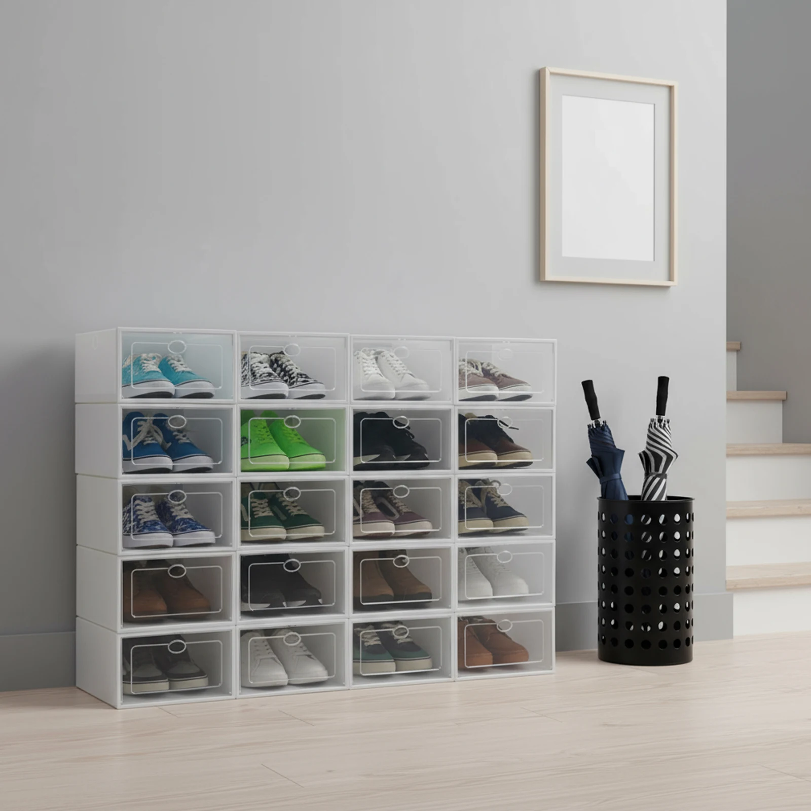 20Pcs Stackable Shoe Storage Box, Foldable Plastic Shoe Organizer with Transparent Door, Dustproof Container for Closet 20Pcs Stackable Shoe Storage Box, Foldable Plastic Shoe Organizer with Transparent Door, Dustproof Container for Closet