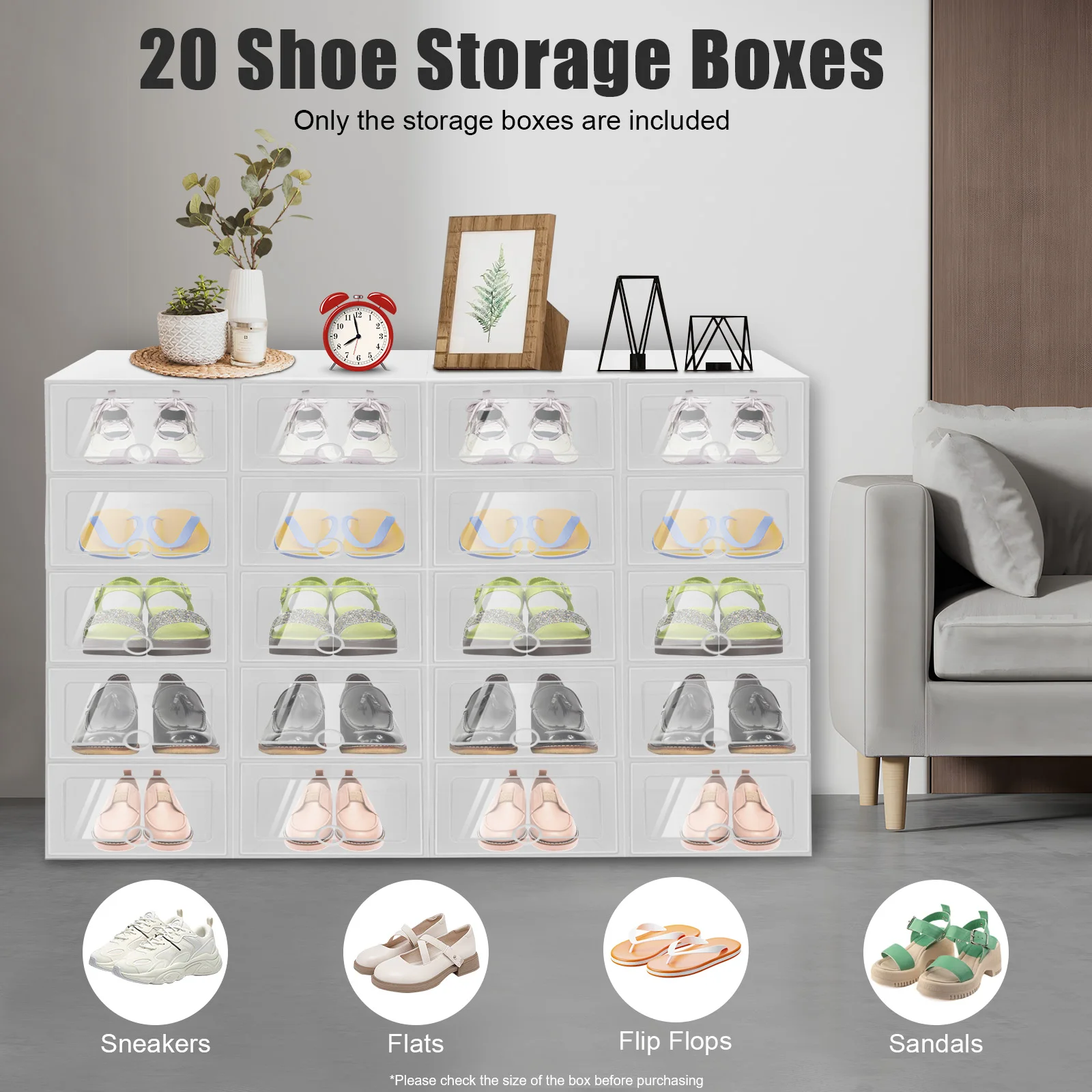 20Pcs Stackable Shoe Storage Box, Foldable Plastic Shoe Organizer with Transparent Door, Dustproof Container for Closet 20Pcs Stackable Shoe Storage Box, Foldable Plastic Shoe Organizer with Transparent Door, Dustproof Container for Closet