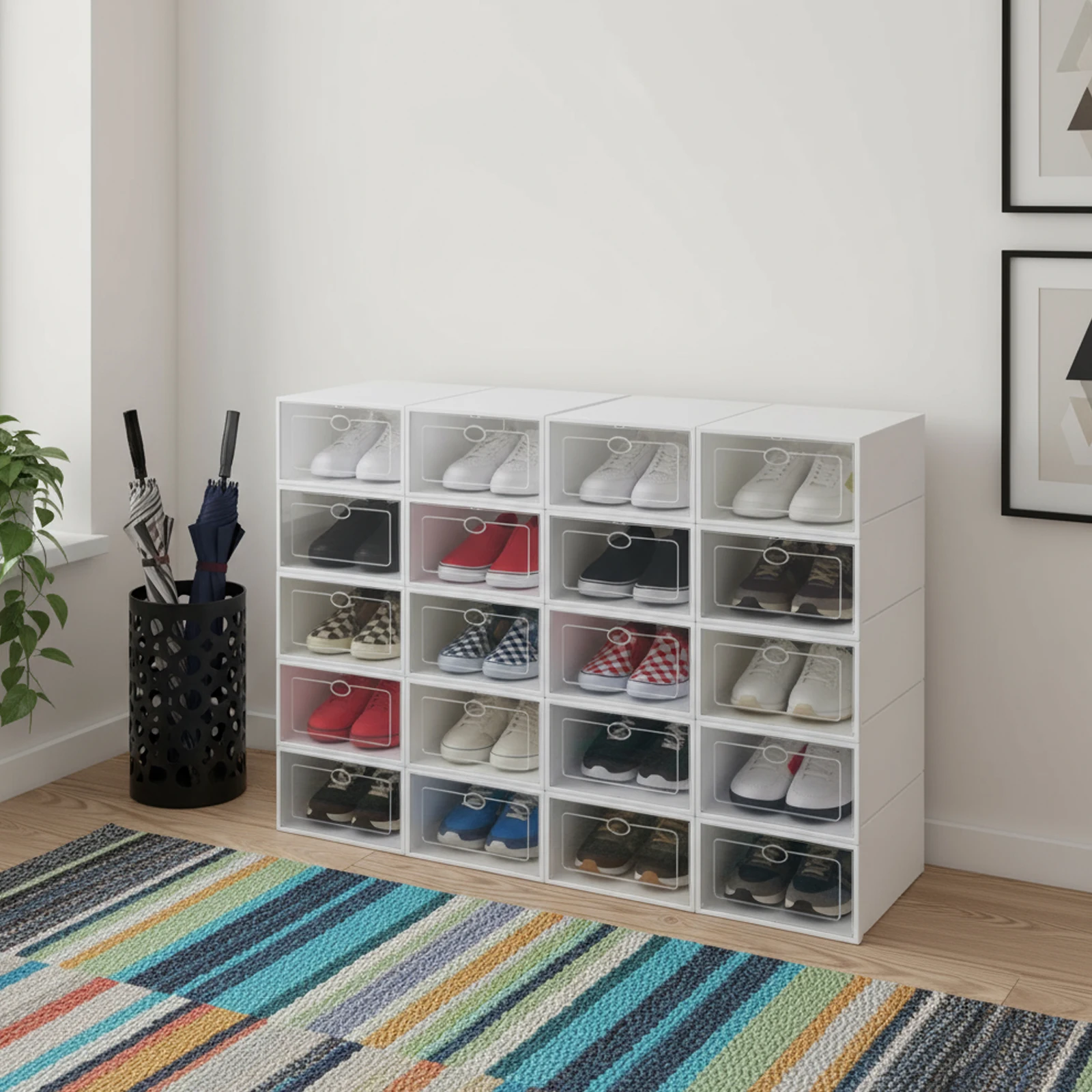 20Pcs Stackable Shoe Storage Box, Foldable Plastic Shoe Organizer with Transparent Door, Dustproof Container for Closet 20Pcs Stackable Shoe Storage Box, Foldable Plastic Shoe Organizer with Transparent Door, Dustproof Container for Closet