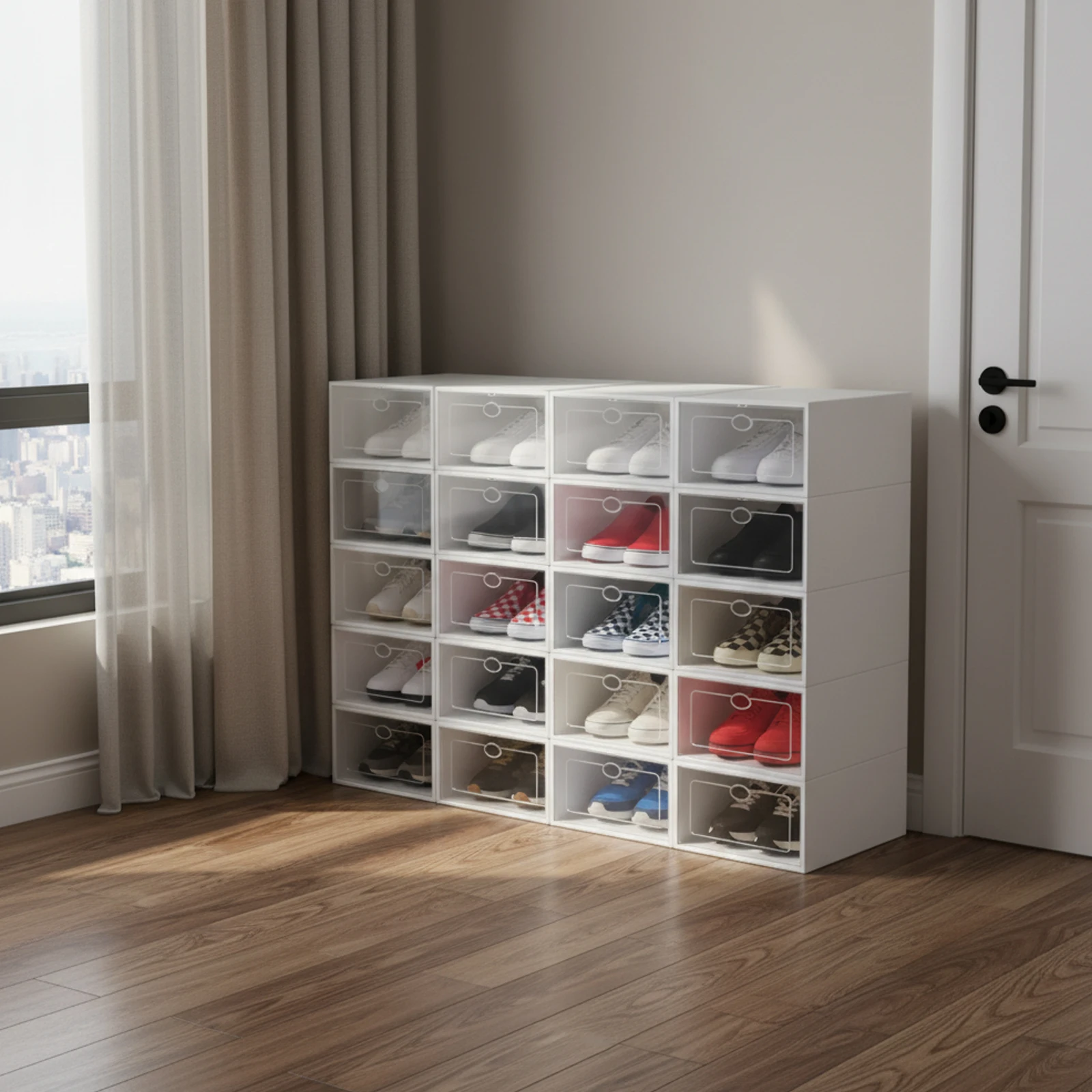 20Pcs Stackable Shoe Storage Box, Foldable Plastic Shoe Organizer with Transparent Door, Dustproof Container for Closet 20Pcs Stackable Shoe Storage Box, Foldable Plastic Shoe Organizer with Transparent Door, Dustproof Container for Closet