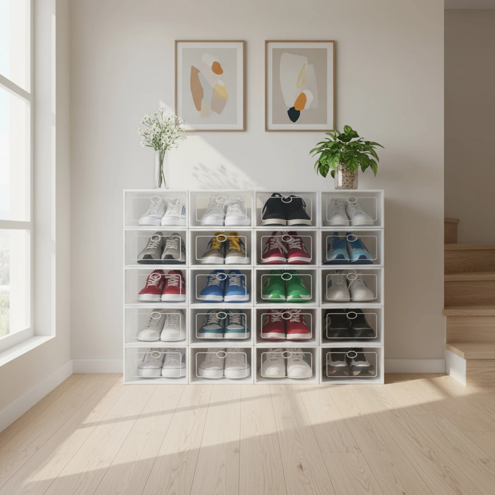 20Pcs Stackable Shoe Storage Box, Foldable Plastic Shoe Organizer with Transparent Door, Dustproof Container for Closet 20Pcs Stackable Shoe Storage Box, Foldable Plastic Shoe Organizer with Transparent Door, Dustproof Container for Closet