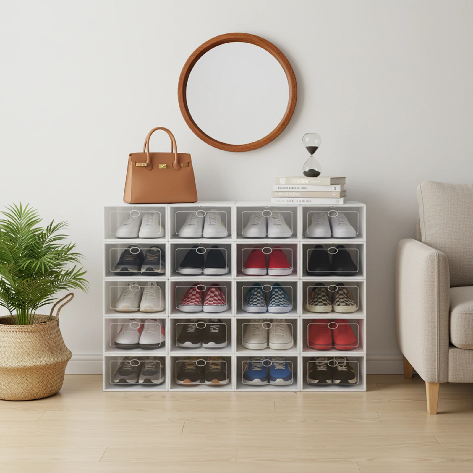 20Pcs Stackable Shoe Storage Box, Foldable Plastic Shoe Organizer with Transparent Door, Dustproof Container for Closet 20Pcs Stackable Shoe Storage Box, Foldable Plastic Shoe Organizer with Transparent Door, Dustproof Container for Closet