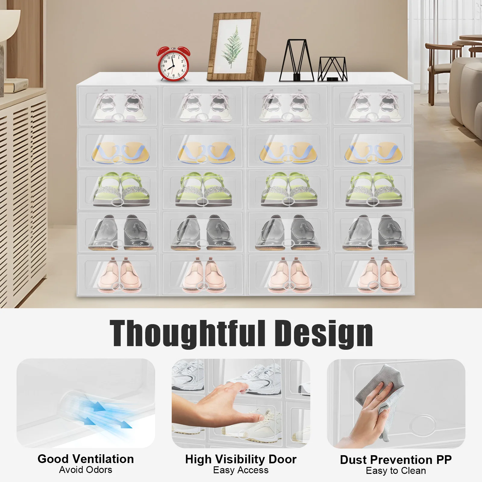 20Pcs Stackable Shoe Storage Box, Foldable Plastic Shoe Organizer with Transparent Door, Dustproof Container for Closet 20Pcs Stackable Shoe Storage Box, Foldable Plastic Shoe Organizer with Transparent Door, Dustproof Container for Closet