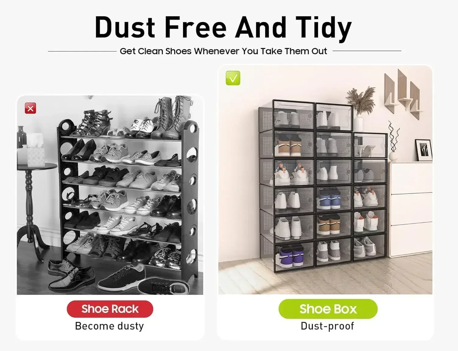 Stackable Shoe Storage Boxes, Clear Plastic Shoe Organizer Containers with Front Opening Door, Dust‑Proof Foldable Sneaker Storage Bins, Space‑Saving Shoe Display Case for Closet, Bedroom, Hallway