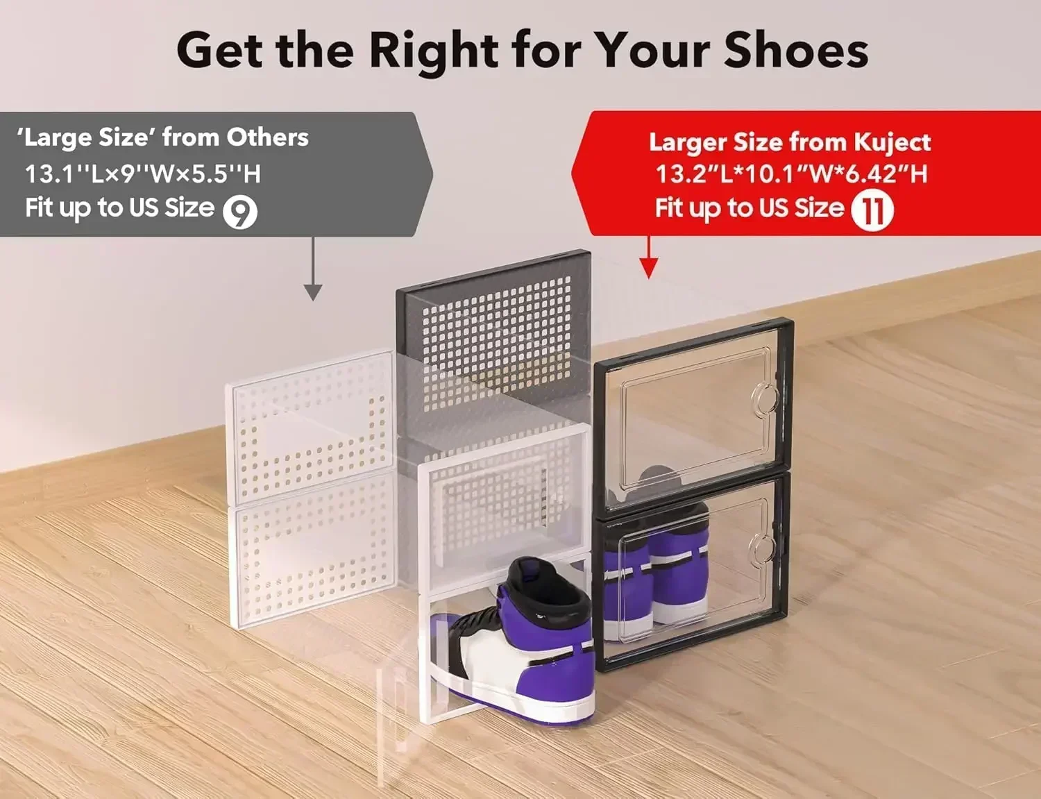Stackable Shoe Storage Boxes, Clear Plastic Shoe Organizer Containers with Front Opening Door, Dust‑Proof Foldable Sneaker Storage Bins, Space‑Saving Shoe Display Case for Closet, Bedroom, Hallway