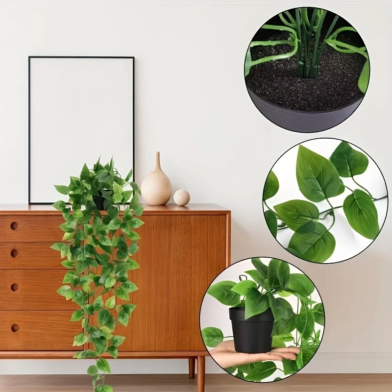 Artificial Hanging Plants, Eucalyptus Leaf Vine Fake Potted Plant Set, for Indoor and Outdoor Wall and Home Decoration