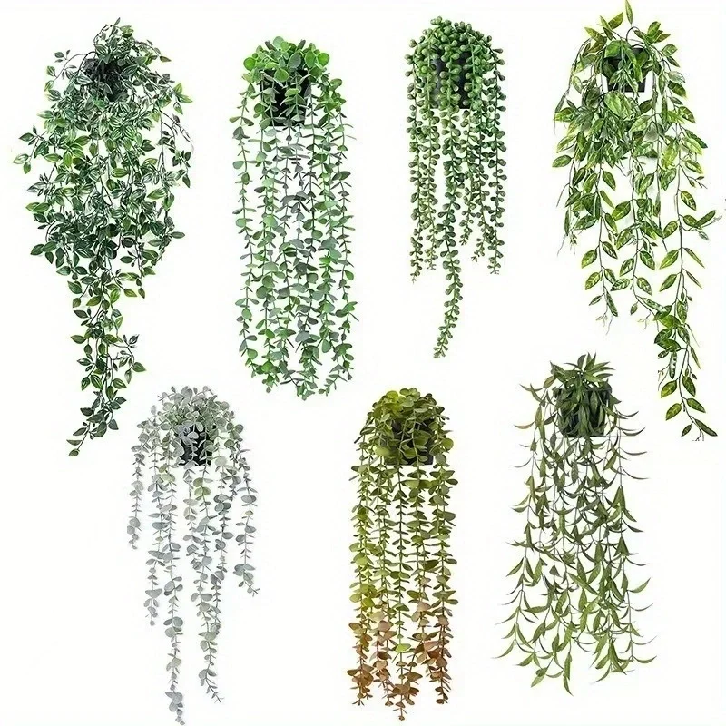 Artificial Hanging Plants, Eucalyptus Leaf Vine Fake Potted Plant Set, for Indoor and Outdoor Wall and Home Decoration