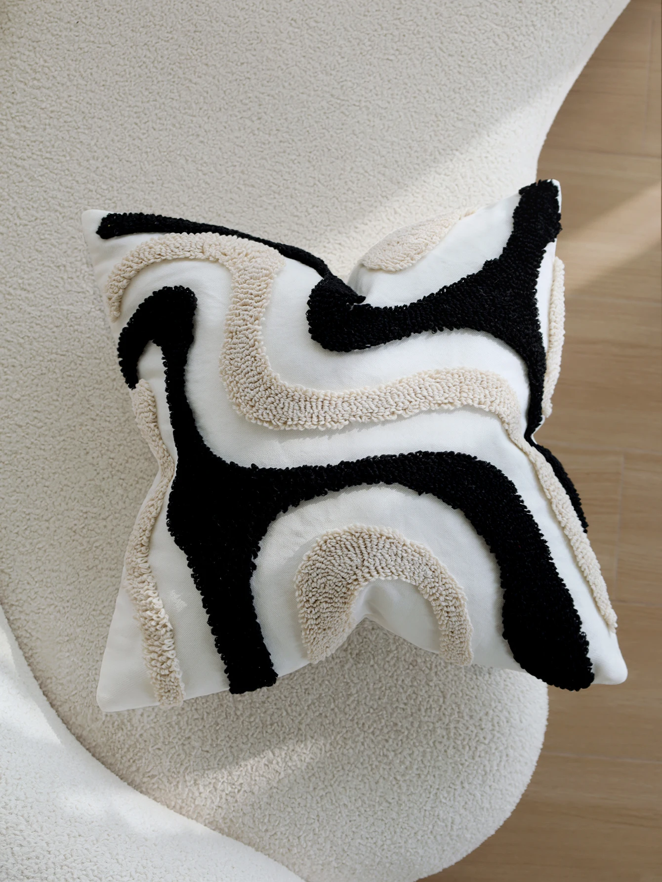 Abstract Wave Tufted Cushion Cover 45x45cm Black White Textured Boho Decorative Throw Pillow Cover for Sofa Couch Home Decor