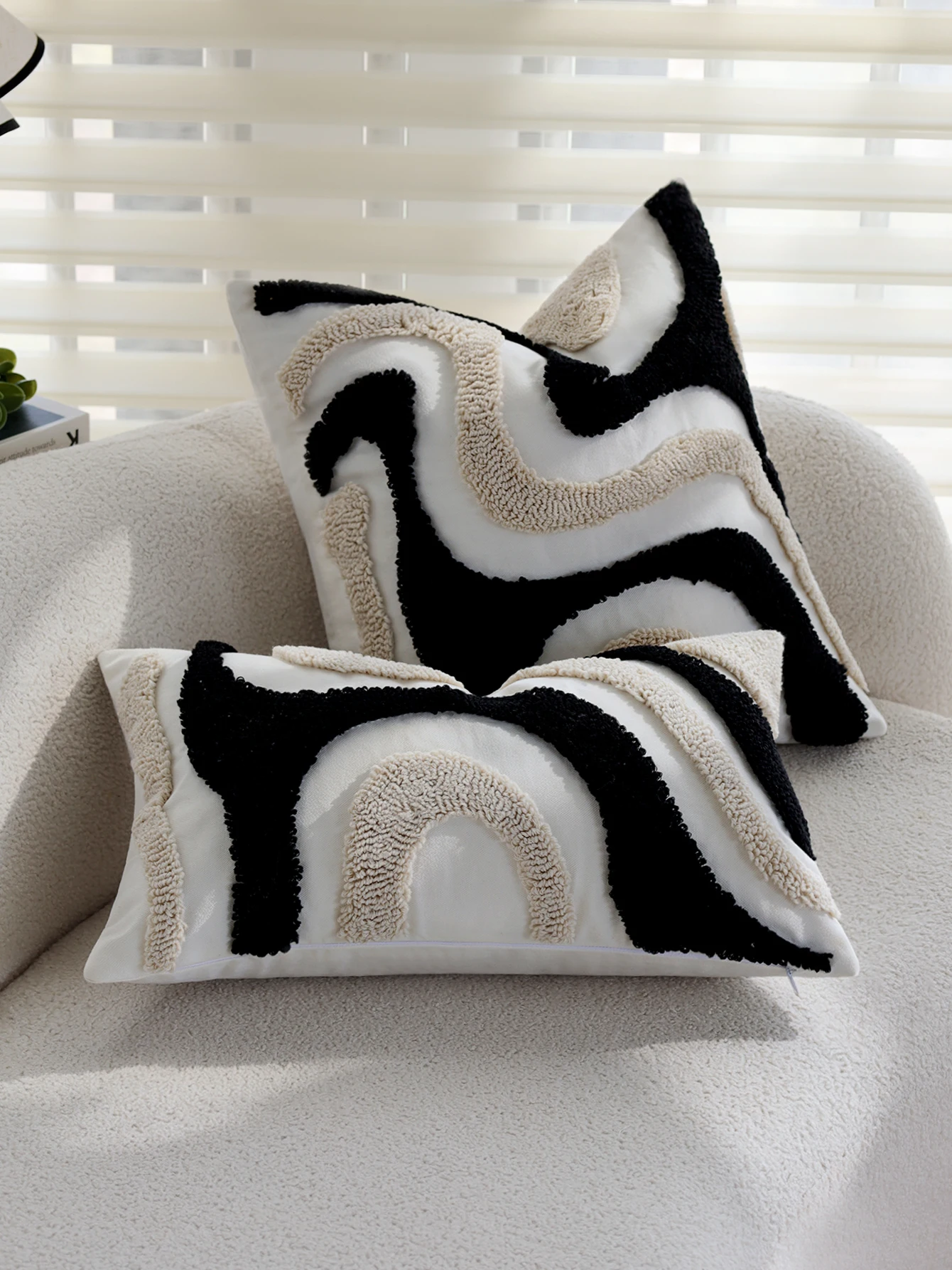 Abstract Wave Tufted Cushion Cover 45x45cm Black White Textured Boho Decorative Throw Pillow Cover for Sofa Couch Home Decor