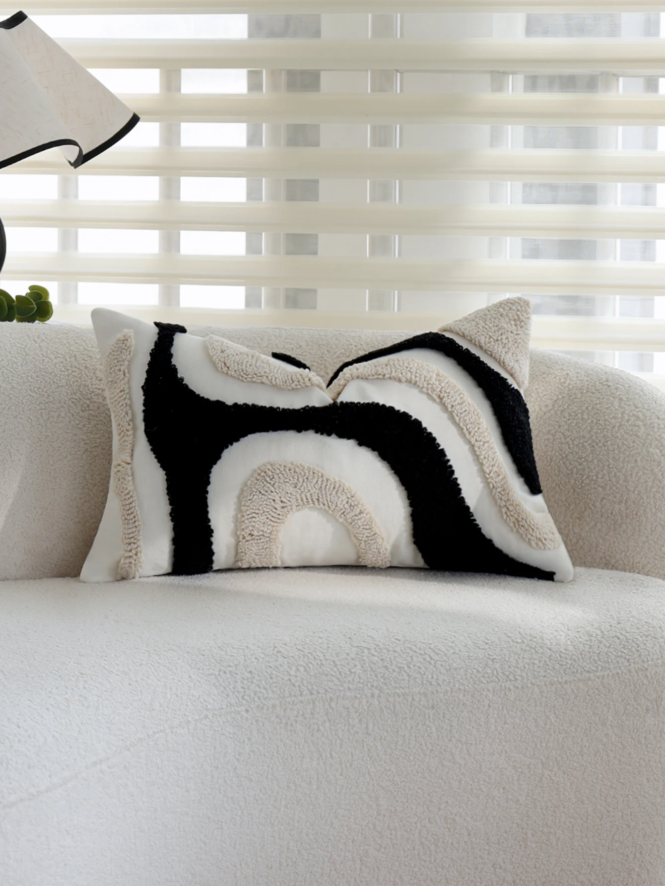 Abstract Wave Tufted Cushion Cover 45x45cm Black White Textured Boho Decorative Throw Pillow Cover for Sofa Couch Home Decor