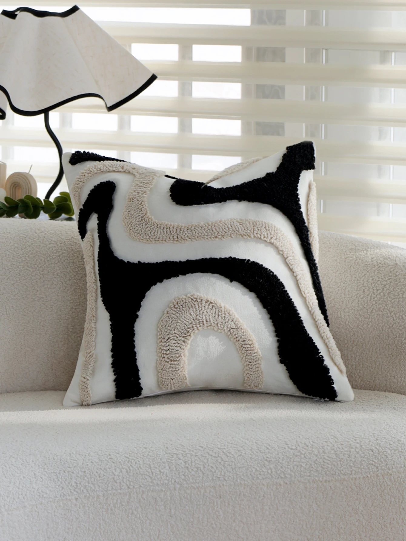 Abstract Wave Tufted Cushion Cover 45x45cm Black White Textured Boho Decorative Throw Pillow Cover for Sofa Couch Home Decor