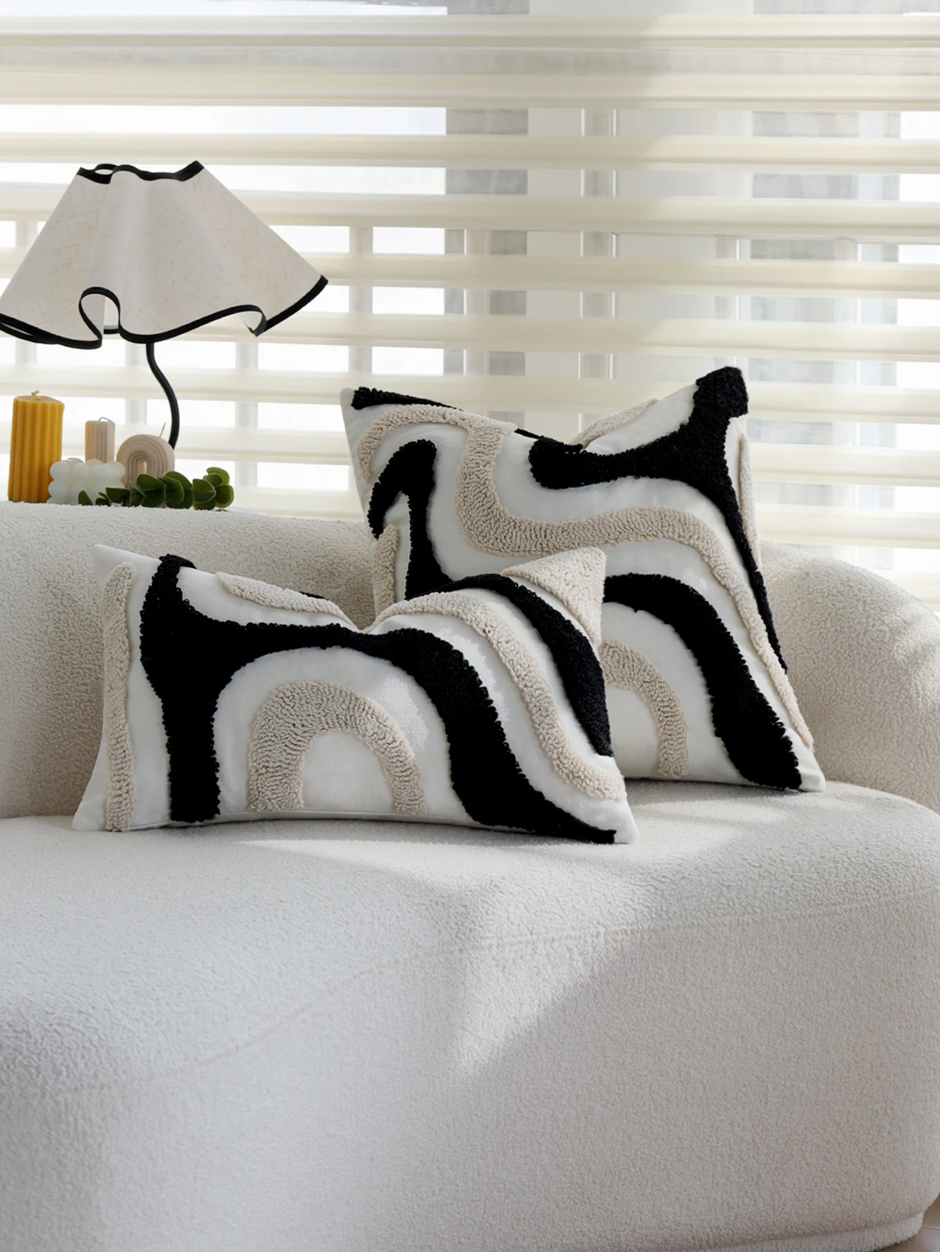 Abstract Wave Tufted Cushion Cover 45x45cm Black White Textured Boho Decorative Throw Pillow Cover for Sofa Couch Home Decor