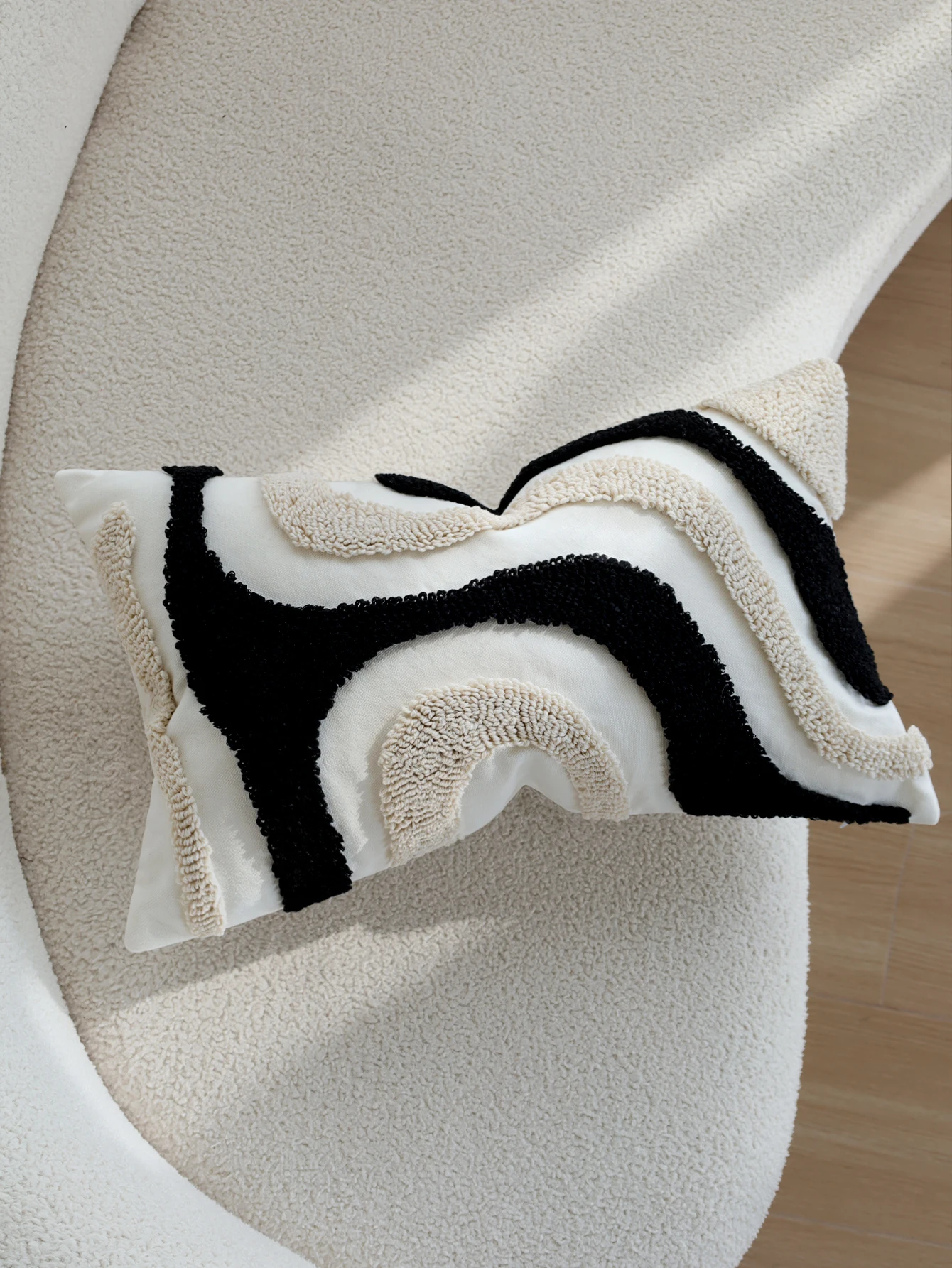 Abstract Wave Tufted Cushion Cover 45x45cm Black White Textured Boho Decorative Throw Pillow Cover for Sofa Couch Home Decor