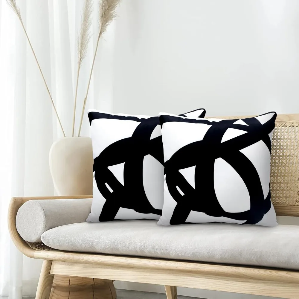 2Pcs Boho Pillow Covers 18x18 Inch 45x45cm Black White Abstract Art Throw Cushion Cover Sofa Bed Home Decor