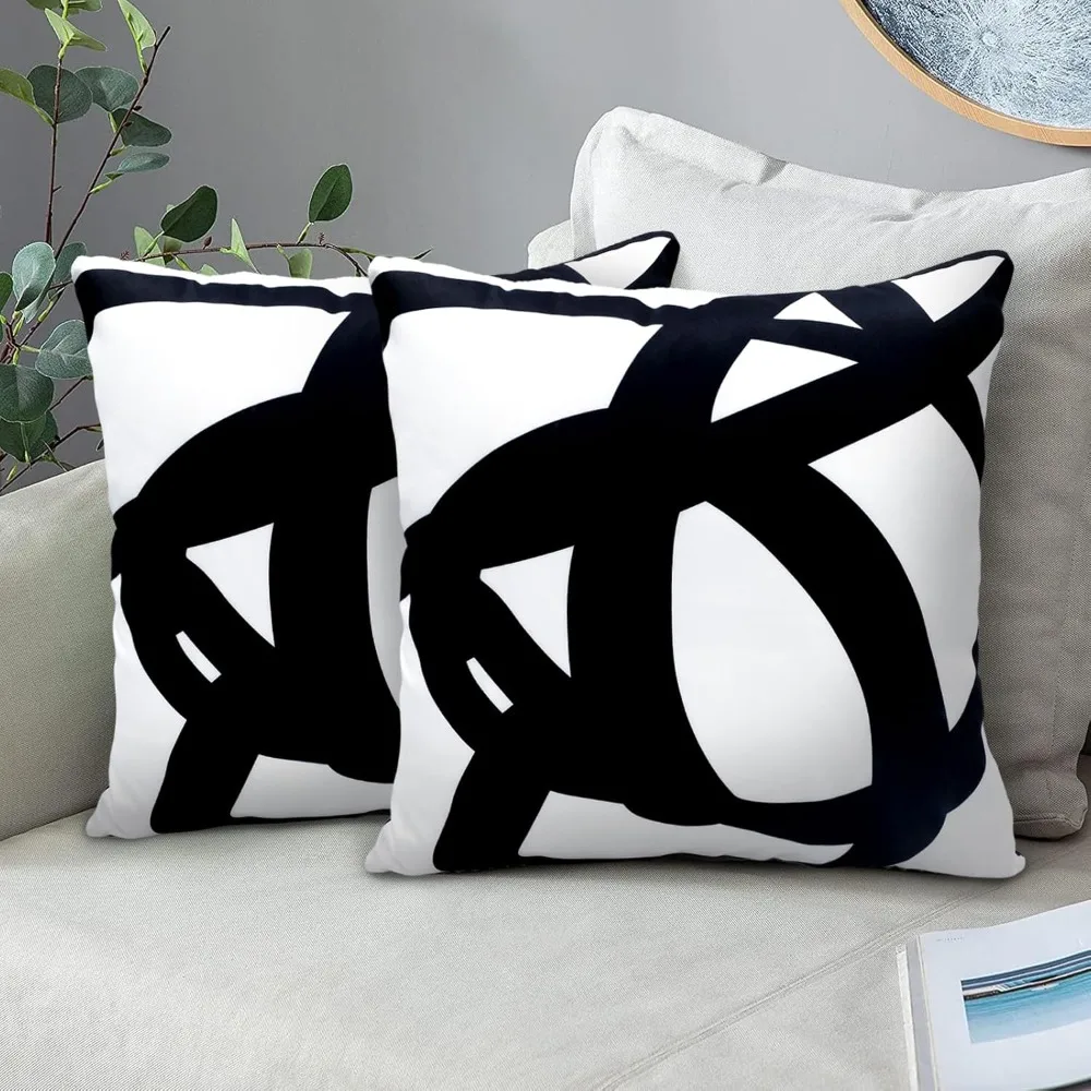 2Pcs Boho Pillow Covers 18x18 Inch 45x45cm Black White Abstract Art Throw Cushion Cover Sofa Bed Home Decor