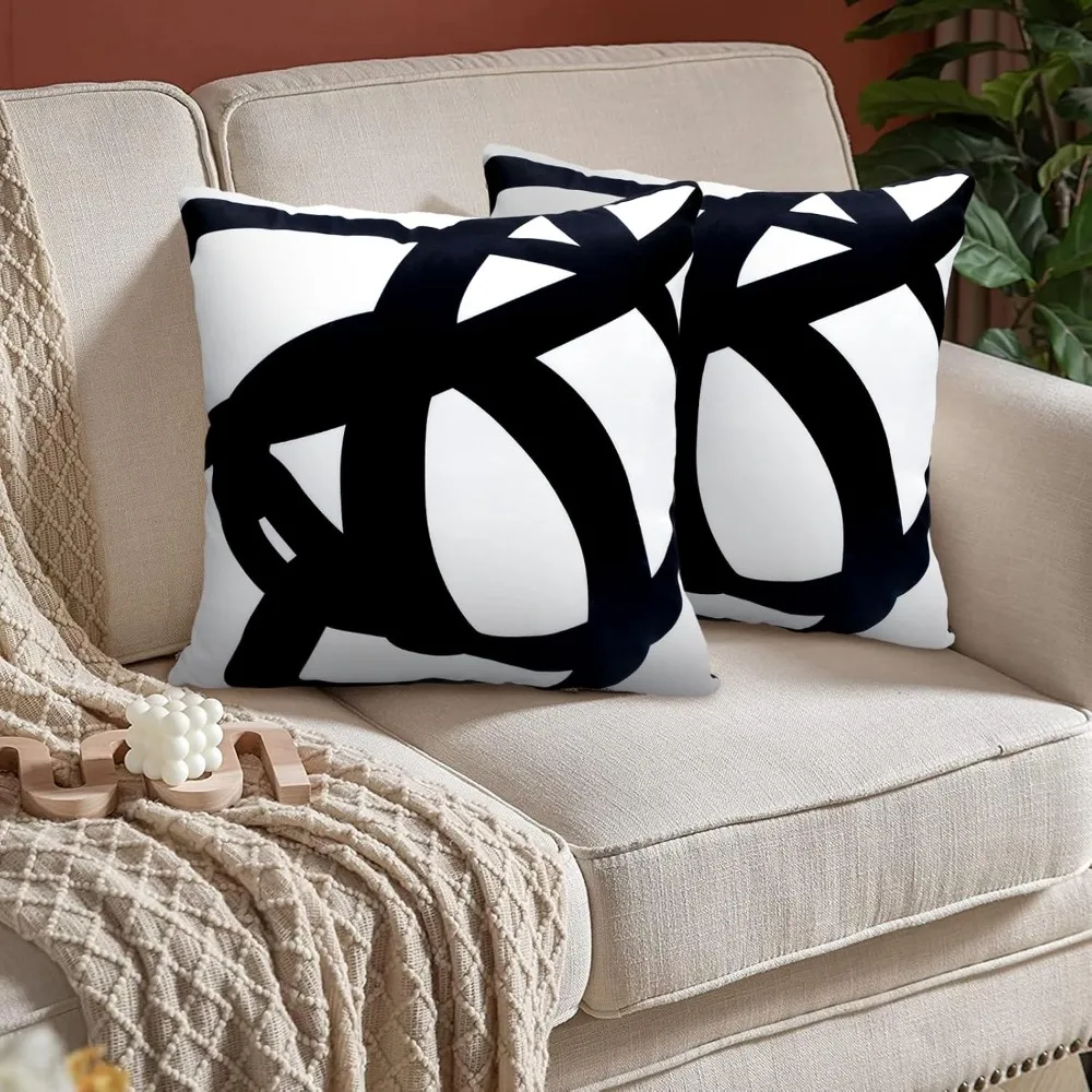 2Pcs Boho Pillow Covers 18x18 Inch 45x45cm Black White Abstract Art Throw Cushion Cover Sofa Bed Home Decor