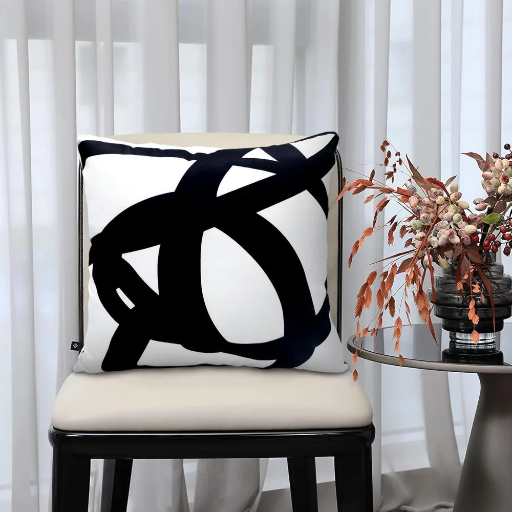 2Pcs Boho Pillow Covers 18x18 Inch 45x45cm Black White Abstract Art Throw Cushion Cover Sofa Bed Home Decor