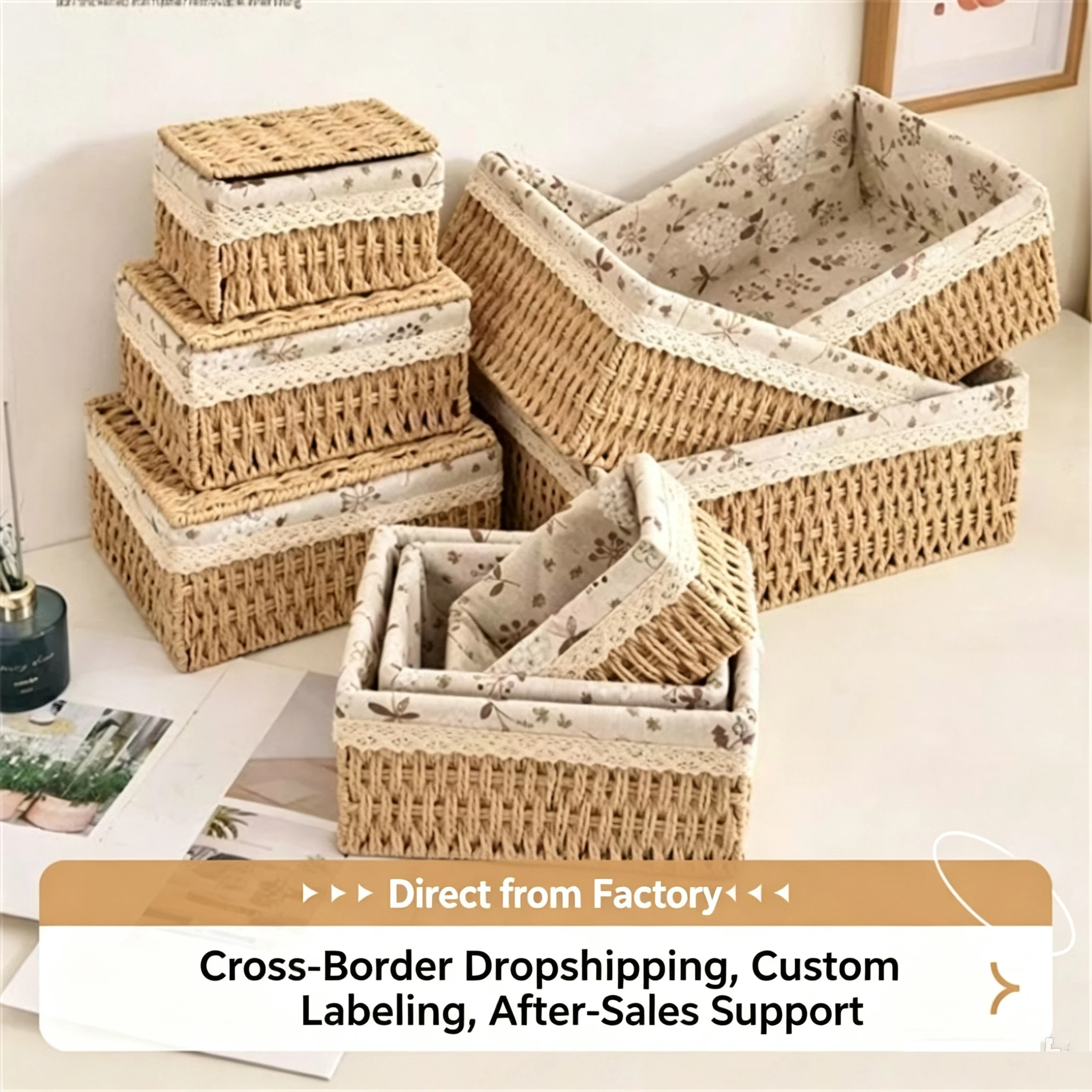 Rattan Storage Basket Desktop Organizer Box Remote Control Snack Storage Bin Bedside Table Coffee Table Decorative Organizer
