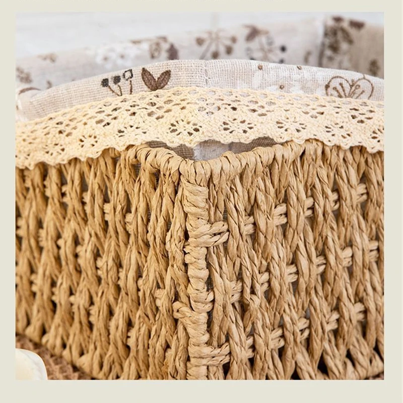 Rattan Storage Basket Desktop Organizer Box Remote Control Snack Storage Bin Bedside Table Coffee Table Decorative Organizer