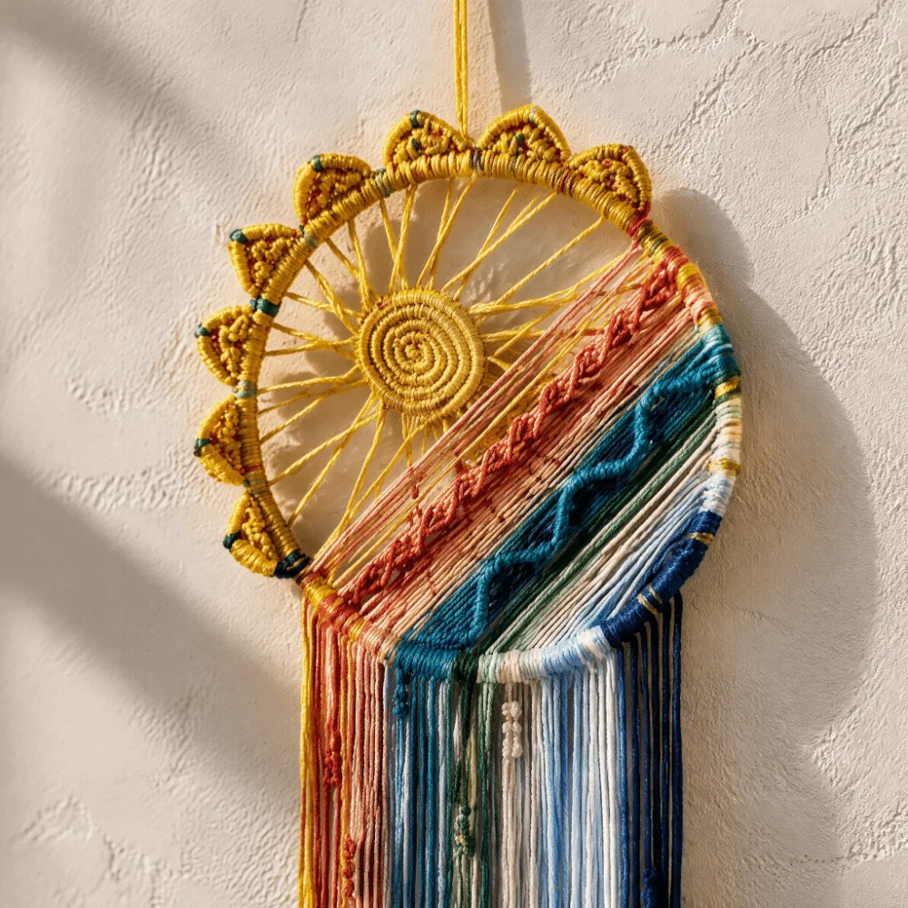 Artistic 100cm Macrame Wall Hanging Boho Style Tassel Woven Tapestry Sun Woven Dream Catcher Decor For Bedroom