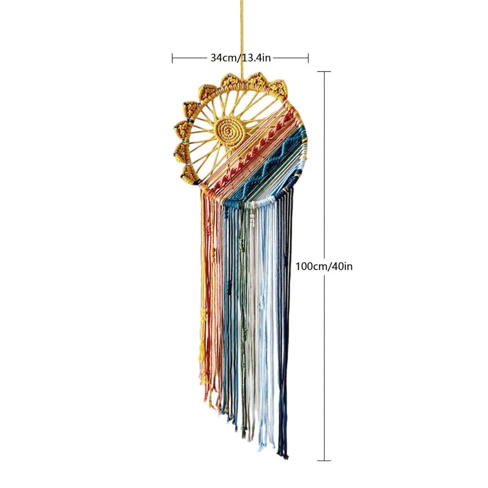 Artistic 100cm Macrame Wall Hanging Boho Style Tassel Woven Tapestry Sun Woven Dream Catcher Decor For Bedroom