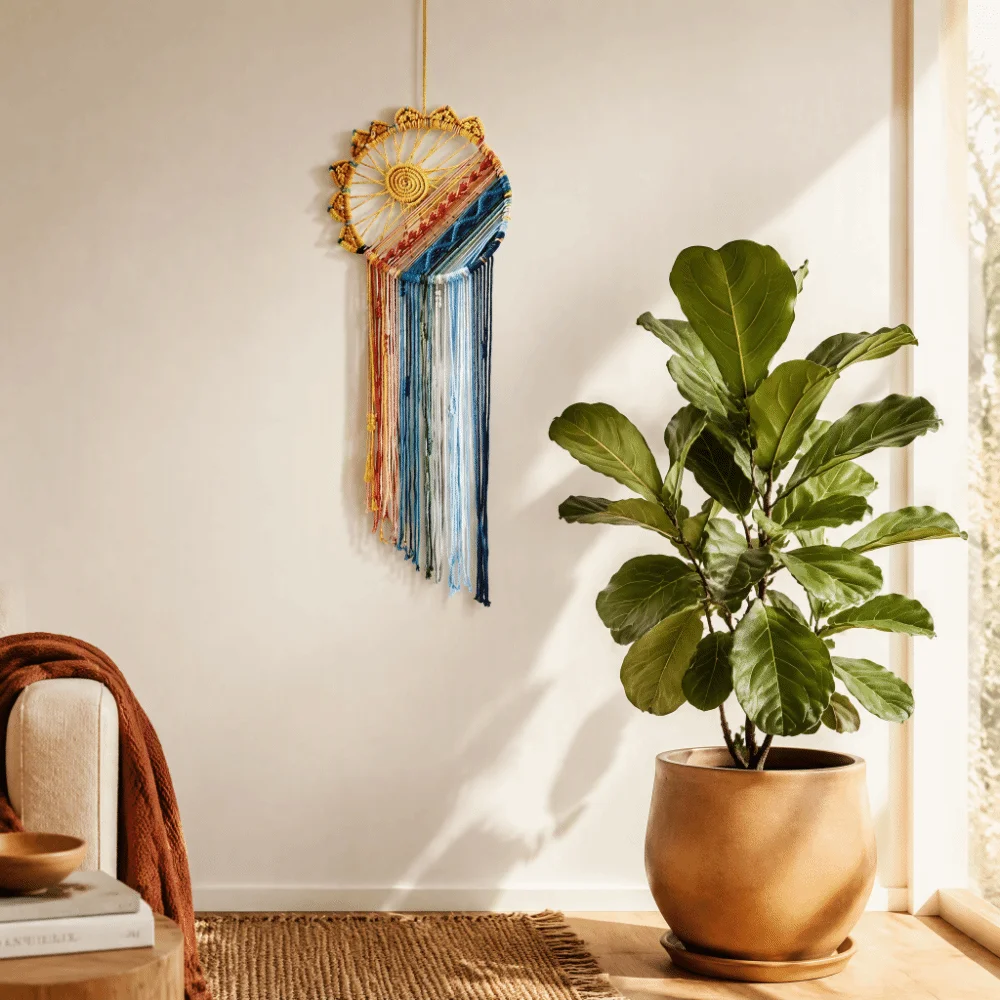 Artistic 100cm Macrame Wall Hanging Boho Style Tassel Woven Tapestry Sun Woven Dream Catcher Decor For Bedroom