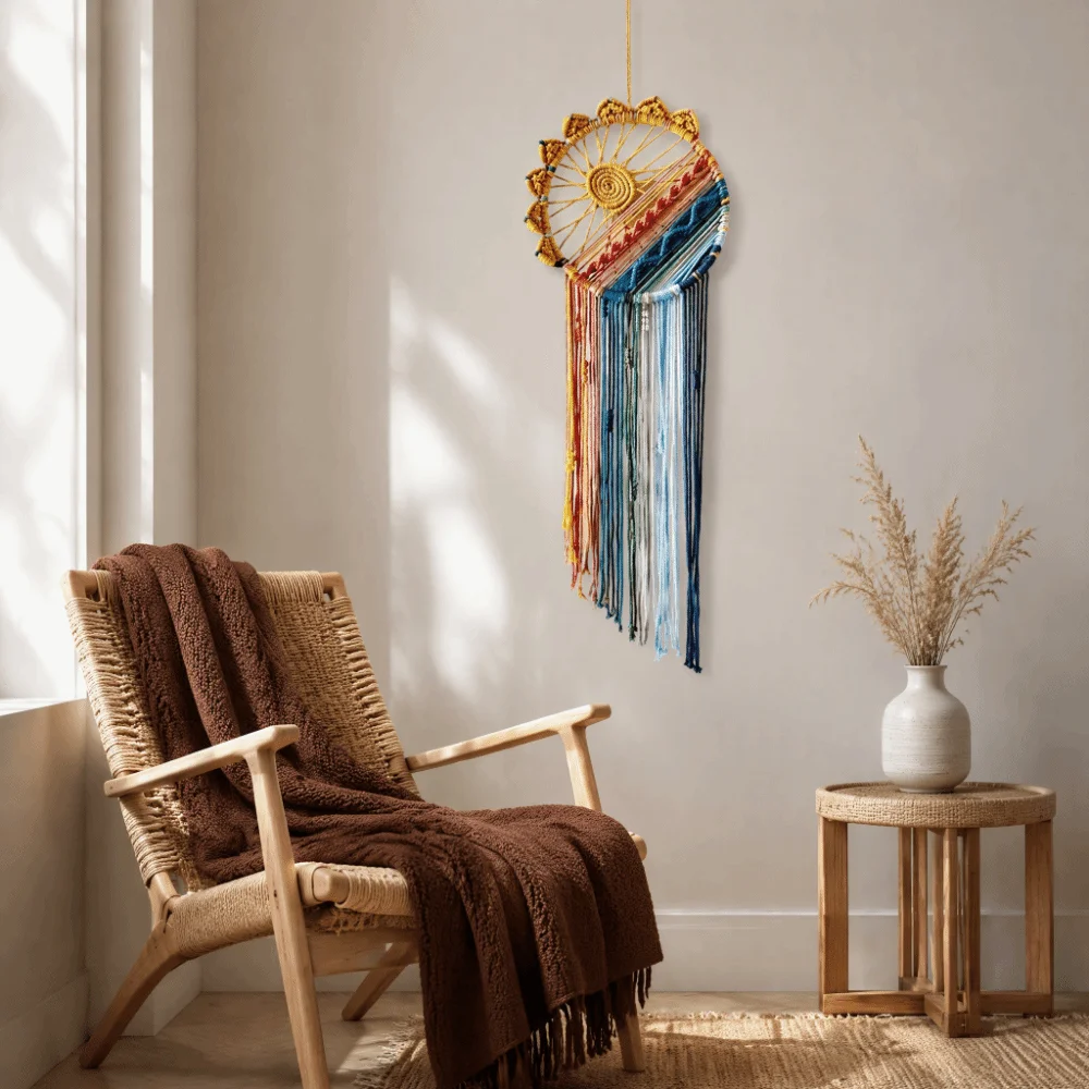 Artistic 100cm Macrame Wall Hanging Boho Style Tassel Woven Tapestry Sun Woven Dream Catcher Decor For Bedroom Artistic 100cm Macrame Wall Hanging Boho Style Tassel Woven Tapestry Sun Woven Dream Catcher Decor For Bedroom