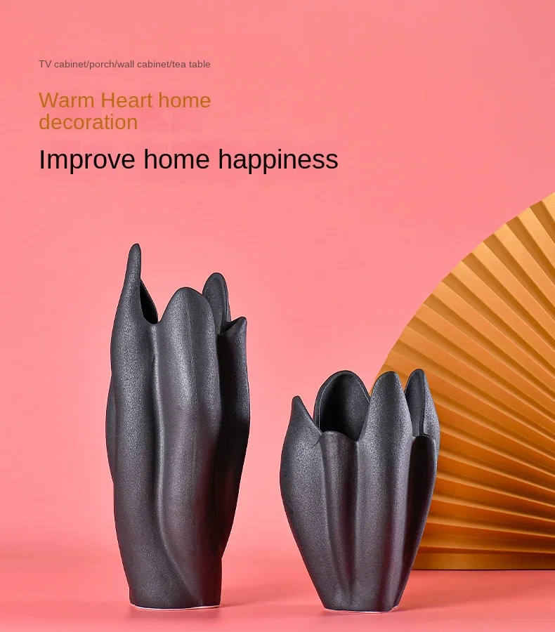 Ceramic Vase Nordic Living Room Black Flower Vase Desk Decoration Dried Flower Flame Living Room Desktop Art Flower Pot