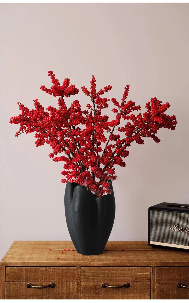 Ceramic Vase Nordic Living Room Black Flower Vase Desk Decoration Dried Flower Flame Living Room Desktop Art Flower Pot