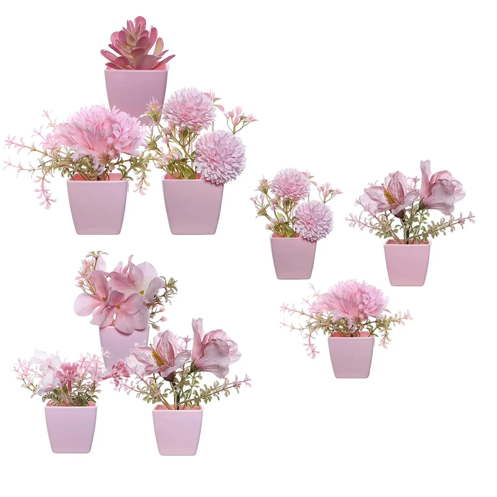 Compact Artificial Potted Flowers Set Mini Realistic Plants Home Desk Decor Bouquet for Bathroom Office Shelf Compact Artificial Potted Flowers Set Mini Realistic Plants Home Desk Decor Bouquet for Bathroom Office Shelf