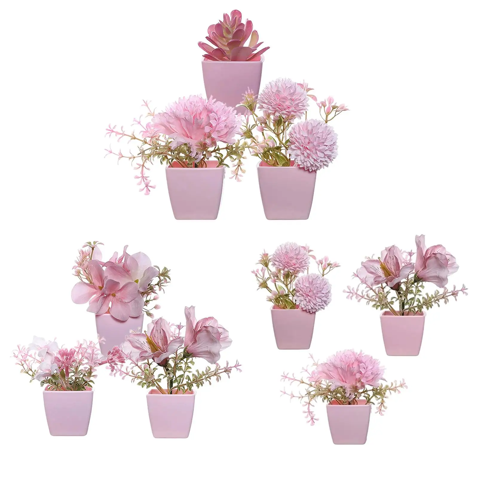 Compact Artificial Potted Flowers Set Mini Realistic Plants Home Desk Decor Bouquet for Bathroom Office Shelf Compact Artificial Potted Flowers Set Mini Realistic Plants Home Desk Decor Bouquet for Bathroom Office Shelf