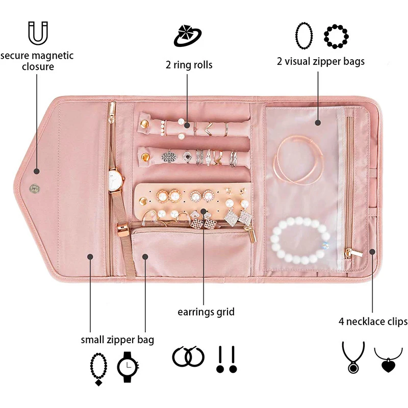 Foldable Jewelry Case Roll Travel Jewelry Organizer Portable For Journey Earrings Rings Necklaces Brooches Storage Bag Foldable Jewelry Case Roll Travel Jewelry Organizer Portable For Journey Earrings Rings Necklaces Brooches Storage Bag