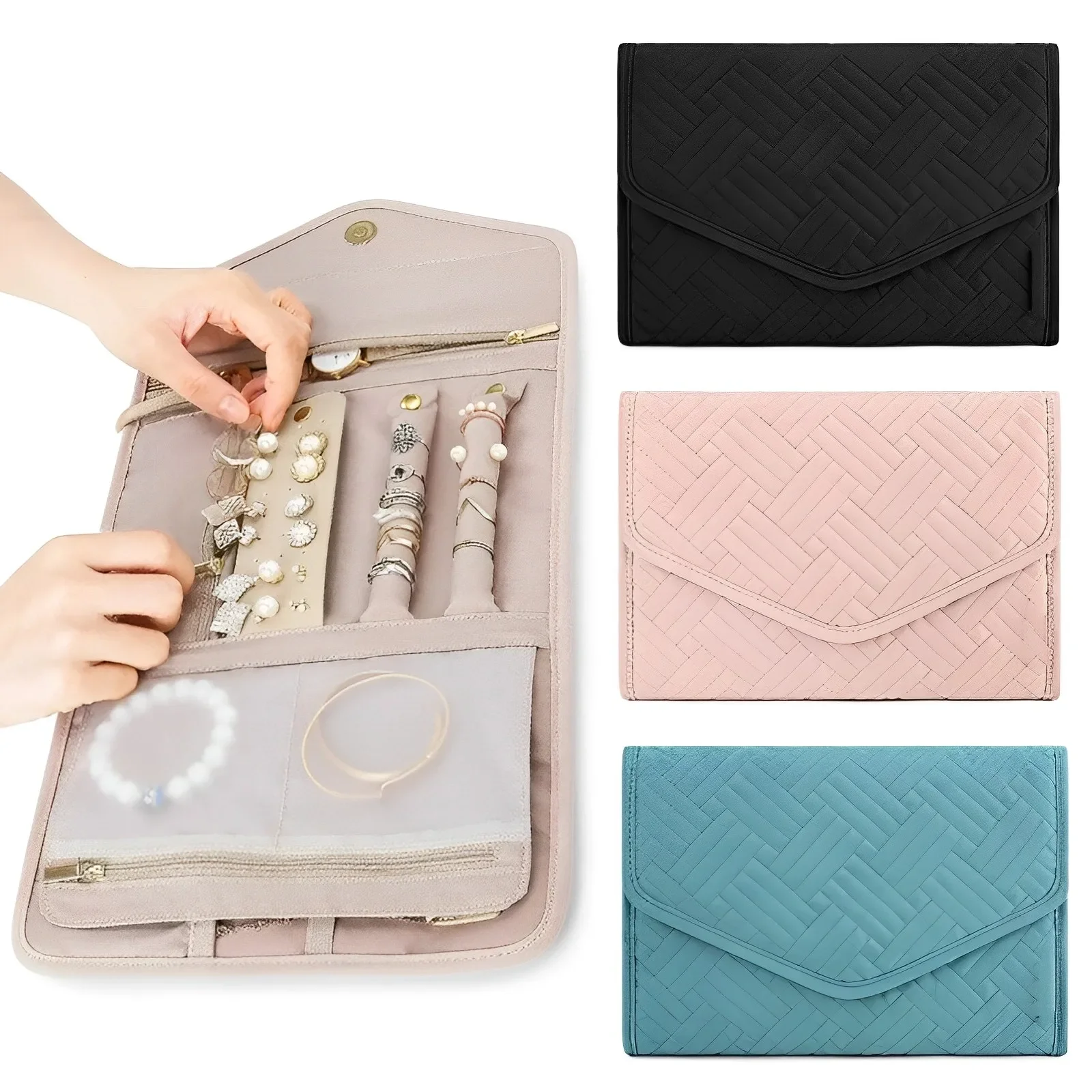Roll Foldable Jewelry Case Travel Jewelry Organizer Portable for Journey Earrings Rings Diamond Necklaces Brooches Storage Bag Roll Foldable Jewelry Case Travel Jewelry Organizer Portable for Journey Earrings Rings Diamond Necklaces Brooches Storage Bag