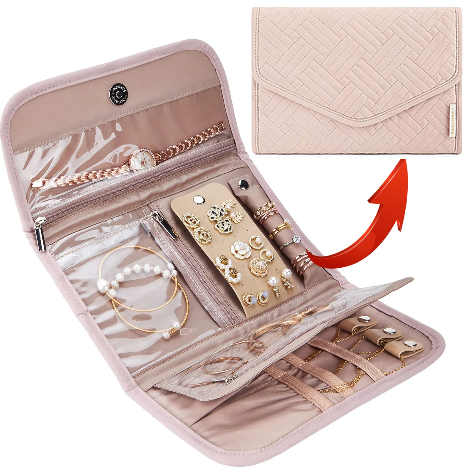 Roll Foldable Jewelry Case Travel Jewelry Organizer Portable for Journey Earrings Rings Diamond Necklaces Brooches Storage Bag