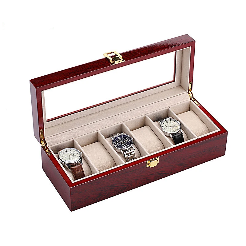 2/3/5/6/10/12 Slots Watch Box Organizer Red Piano With Red Paint Wooden Jewelry Storage Case Men Glass Top Watches Display Boxes