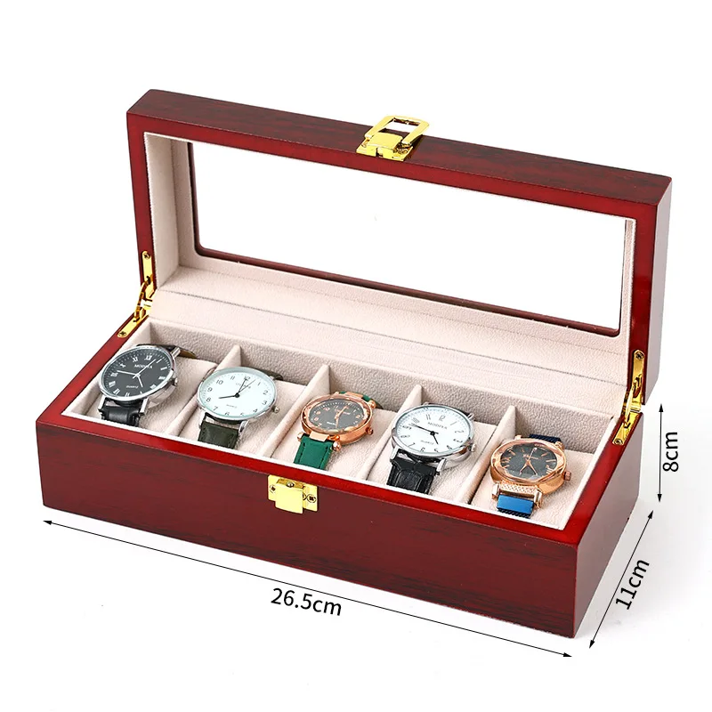 2/3/5/6/10/12 Slots Watch Box Organizer Red Piano With Red Paint Wooden Jewelry Storage Case Men Glass Top Watches Display Boxes
