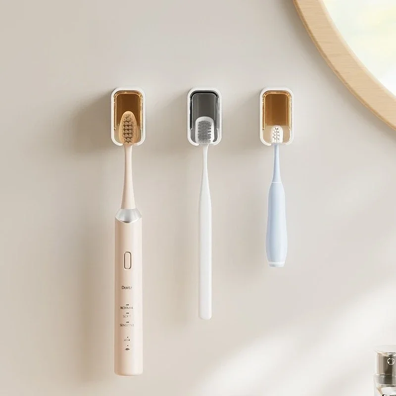Punch-Free Wall Mounted Toothbrush Holder Bathroom Electric Toothbrush & Mouthwash Cup Storage Organizer