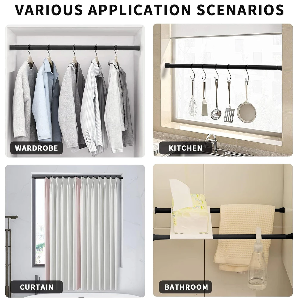 40-280cm Adjustable Curtain Rod Spring Loaded Extendable Telescopic Poles for Bathroom Bar Shower No Drilling Hanging Rods