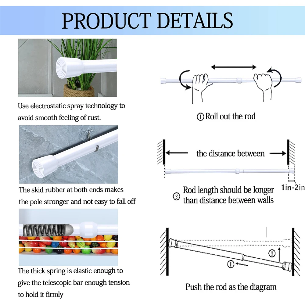 40-280cm Adjustable Curtain Rod Spring Loaded Extendable Telescopic Poles for Bathroom Bar Shower No Drilling Hanging Rods 40-280cm Adjustable Curtain Rod Spring Loaded Extendable Telescopic Poles for Bathroom Bar Shower No Drilling Hanging Rods