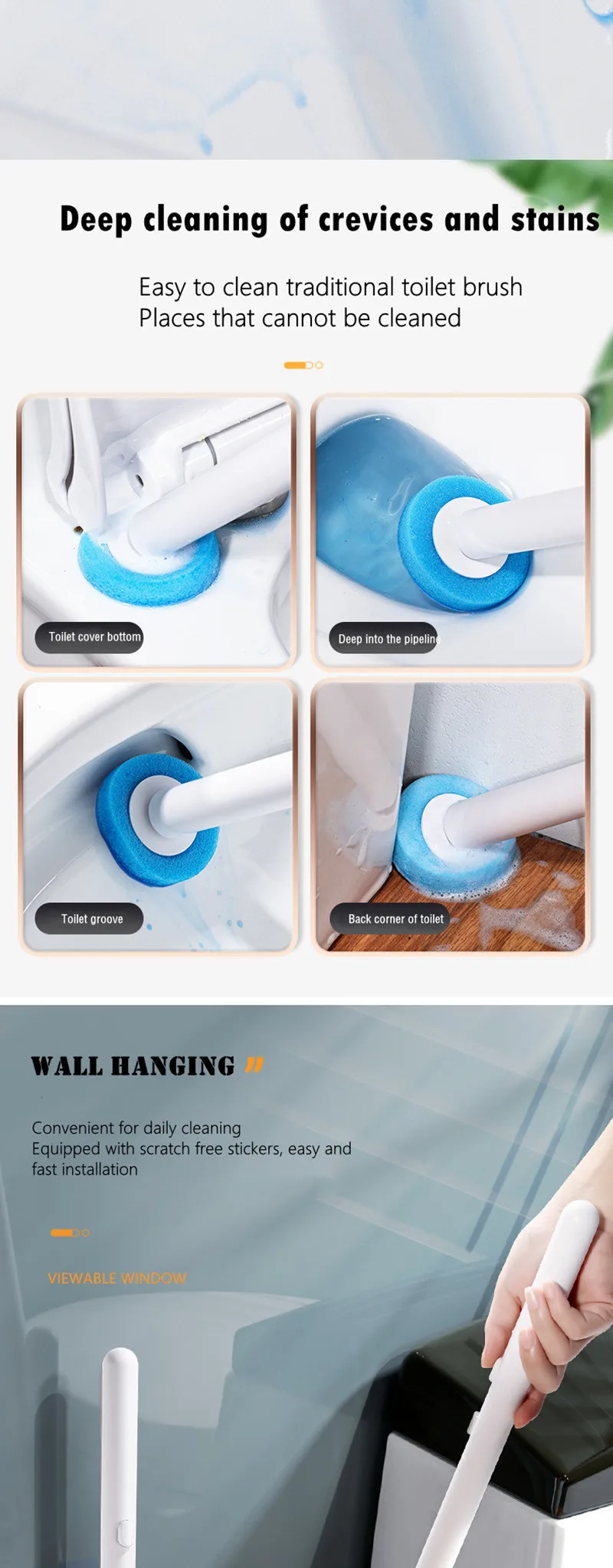 Disposable Toilet Brush Wallmounted Toilet Cleaner Replacement Head Cleaning Tool Toilet Brush WC Kit Bathroom Accessories