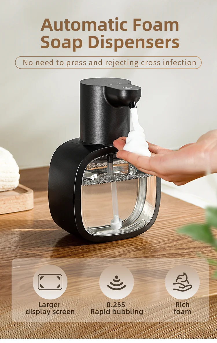 Automatic sensor soap dispenser, foam hand washing device, portable soap bottle, 500ml soap distribution device, in bathroom