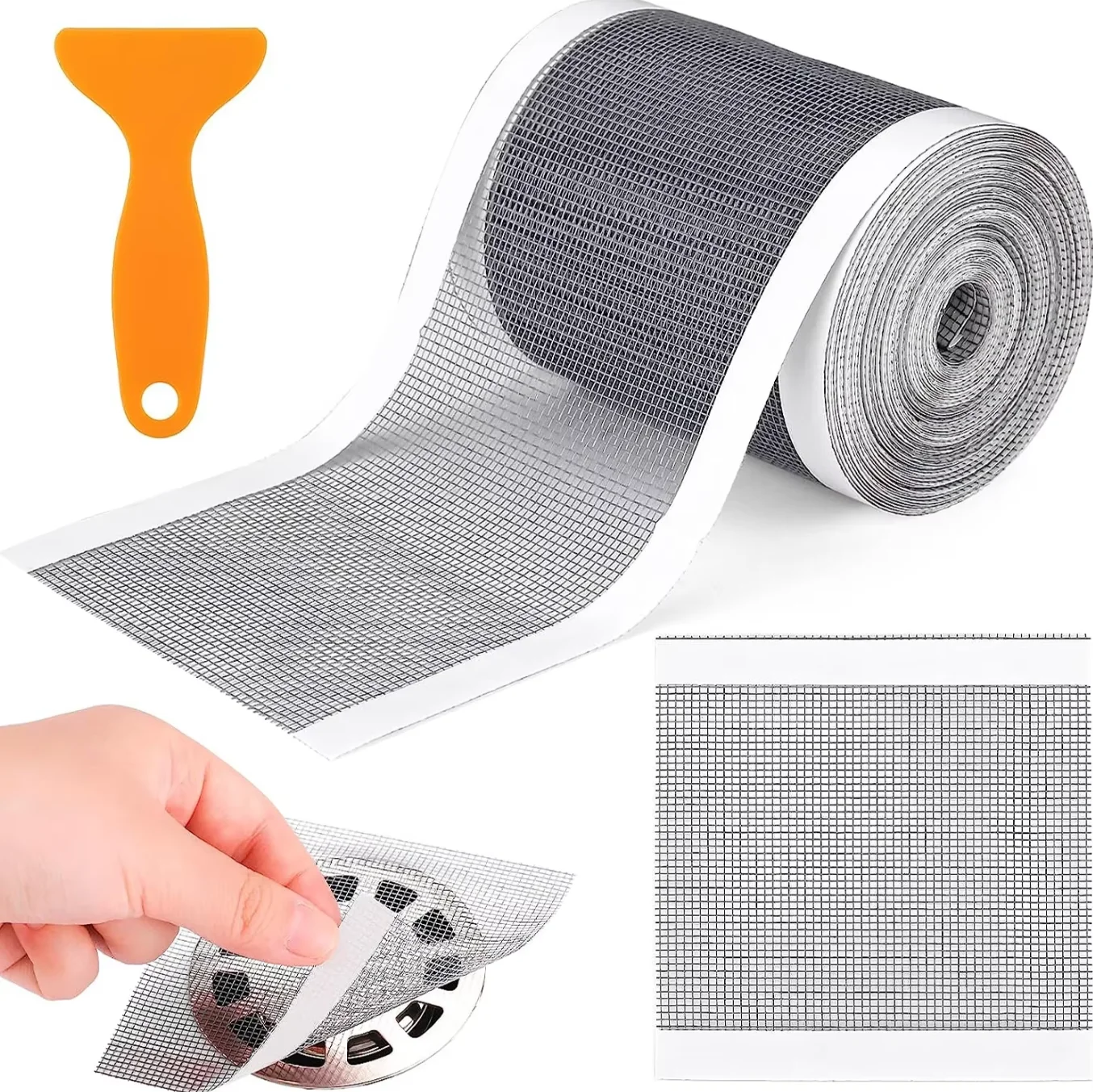 7cm 5-15M Cuttable Shower Drain Hair Catcher, Anti-Clog Self-Adhesive Disposable Floor Drain Sticker for Bathroom Sink Kitchen