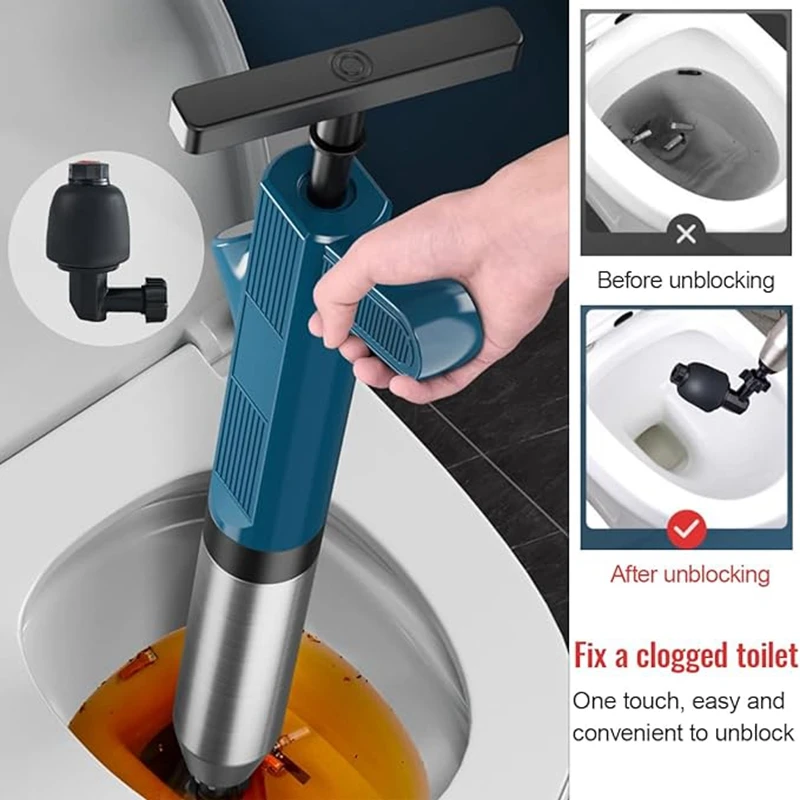 Powerful Toilet Plunger Stainless Steel Pipe Dredger Unblocker Pneumatic High-pressure Dredging Air Drain Blaster Tool Set