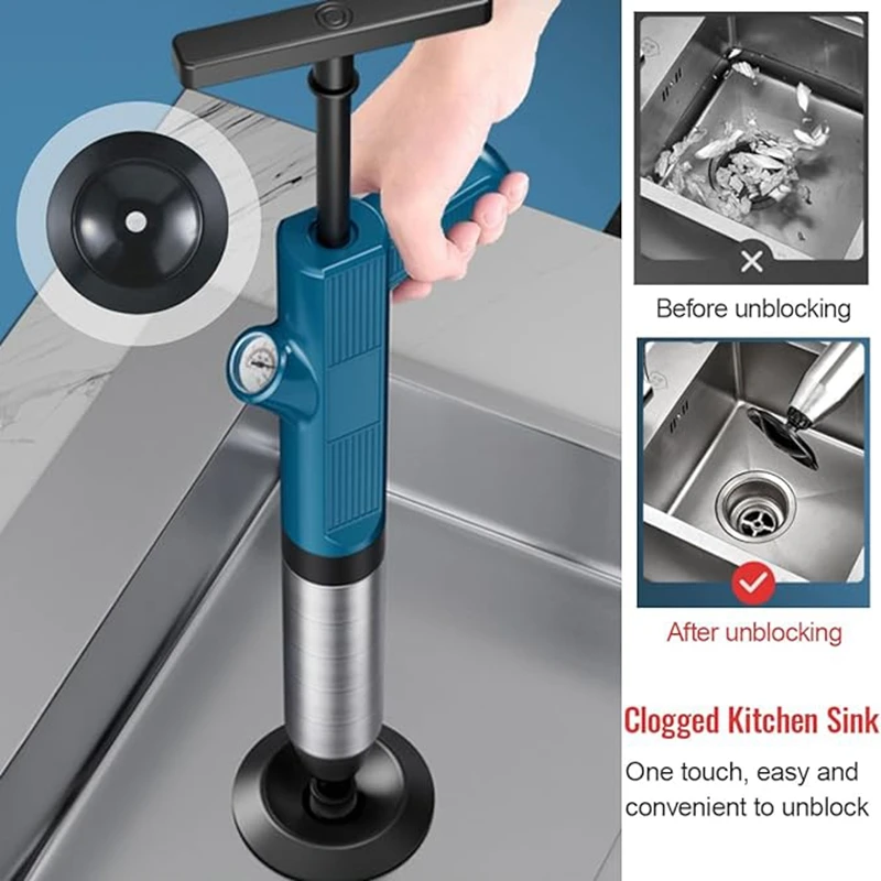 Powerful Toilet Plunger Stainless Steel Pipe Dredger Unblocker Pneumatic High-pressure Dredging Air Drain Blaster Tool Set